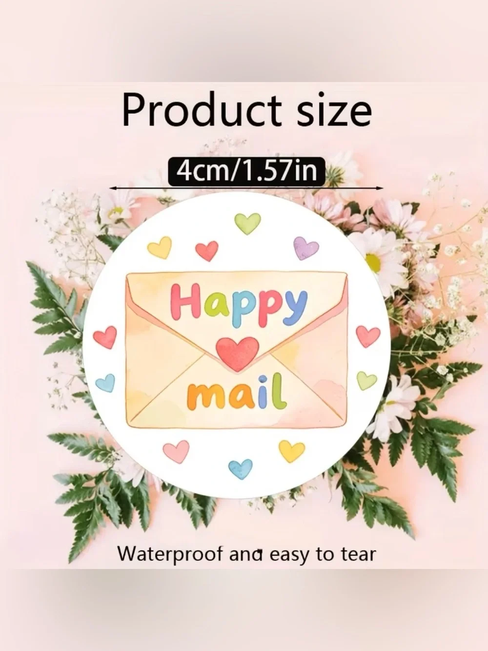 Happy Mail Envelope and Packaging Stickers Multicolor Pastel Hearts NWT 1.5inch
